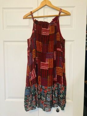 Anthropologie Boho Patchwork Print Red Sleeveless Sundress size large